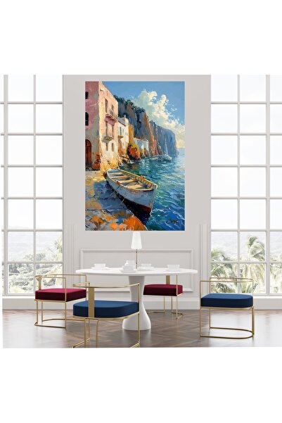HDART Soyut Manzara Deniz Sahil Kayık Yelkenli Duvar Kanvas Tablo Tablosu