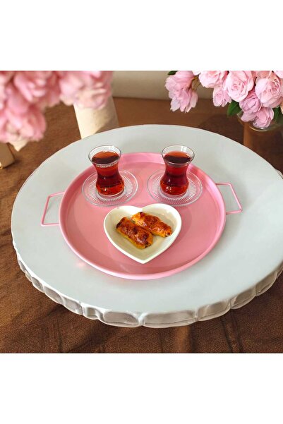 EceAksesuar صينية إفطار مقاس 30 سم - صينية شاي وقهوة بمقبض معدني