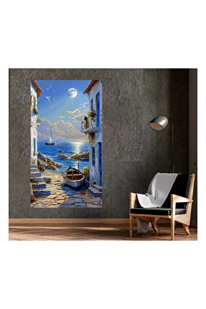HDART Soyut Manzara  Sahil Deniz Kayık Yelkenli Duvar Kanvas Tablo Tablosu
