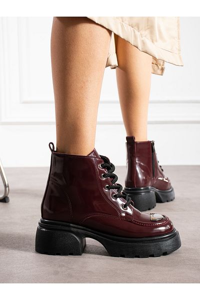 Alemdar Shoes Rivoli Claret Red Patent Leather Metal Detail Women's Boots