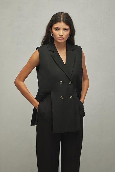 Fahhar Black Women's Vest - Slit Detail