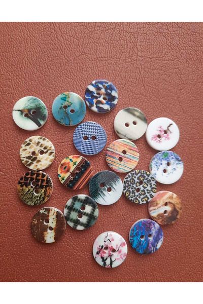 Beyna 1.5 cm Two Holes Patterned Polyester Button - Mixed Color 10 Pieces