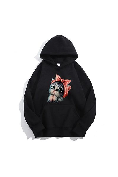 Moda Glo Unisex χαριτωμένο φούτερ με κουκούλα γάτας