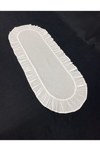 LILYUM 100% Βαμβάκι Ακατέργαστο Λινό Βολάν Οβάλ Runner 30x80 cm