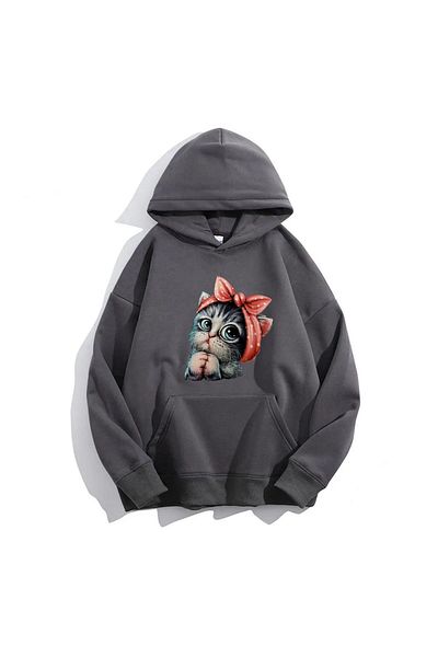 Moda Glo Унисекс суитшърт с качулка и сладка котка
