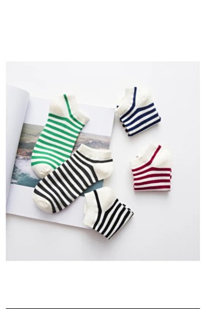 DERMİNA 5 Pairs Circle Patterned Cotton Women's Booties Socks Sneakers Socks