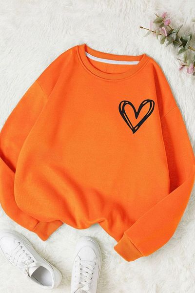 Moda Glo Hanorac unisex din bumbac cu imprimeu inimă