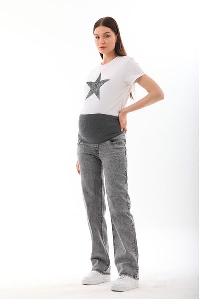 BIG LESSON Blue Maternity Jeans - Flexible, Adjustable Waist and Wide Leg