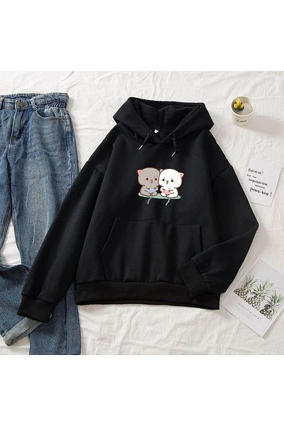 Moda Glo Hanorac unisex cu imprimeu cu pisici drăguțe