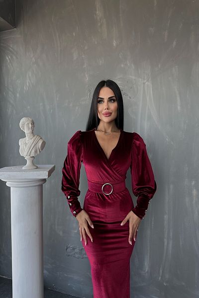 kamacibutik Rochie cu curea din catifea cu guler dublu
