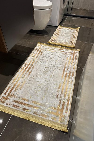 CENTER AVM Σετ τουαλέτας με απορρόφηση νερού με σφουγγάρι που πλένεται στο πλυντήριο Σετ μπάνιου Gold Glitter