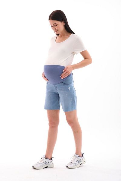 BIG LESSON Talie elastică și reglabilă - Pantaloni scurți fără cusături Blue Ice Maternity Mom Fit Shorts