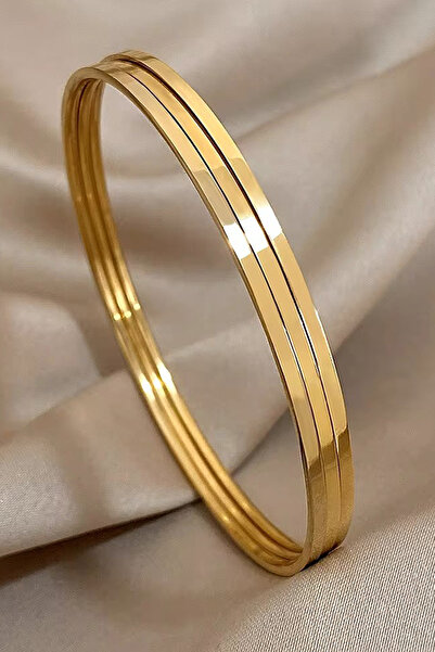 laria jewelry 3'lü Ajda Bilezik Paslanmaz Çelik 14 Ayar Altın Kaplama