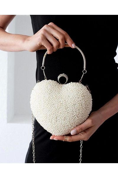 Glemix Rochie de seara clutch cu inele cu margele albe - Geanta portofoliu
