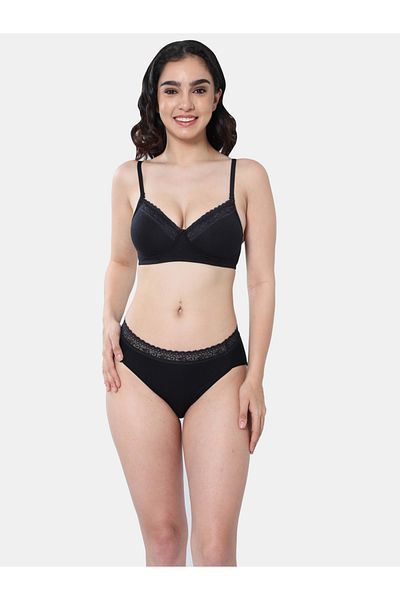 Envie By Styli Padded Plunge Cotton Lace Insert Bra