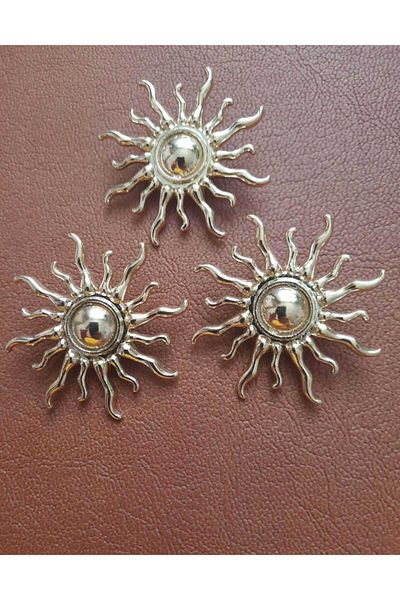 Beyna Special Design Sun Model Gold Plated Metal Button 4 cm 1 Pack 3 Pieces