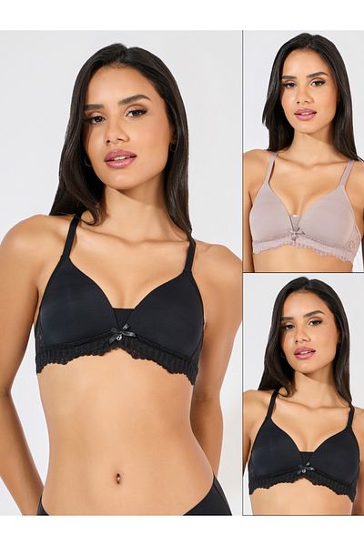 Styli Pack of 2 - Padded Non Wired T-Shirt Bra with Scalloped Lace Edge Band