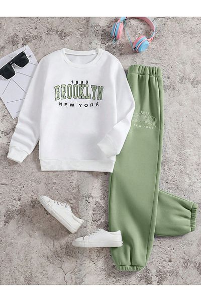 LePold Set de trening Sweatsihrt oversize pentru fete/băieți, cu decolteu triplu, cu imprimeu Brooklyn