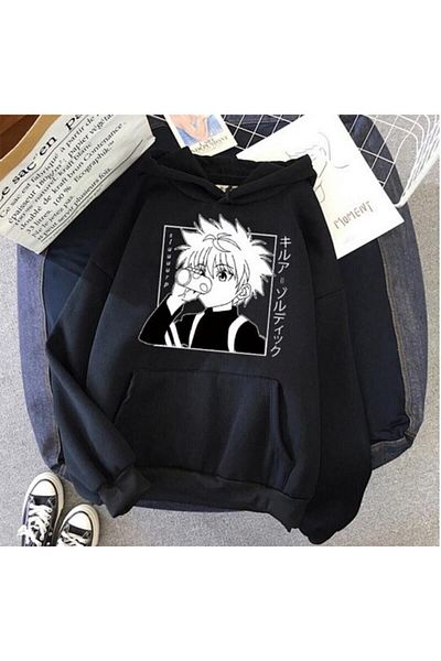 Moda Glo Hanorac unisex cu glugă, cu trei fire, cu imprimeu anime