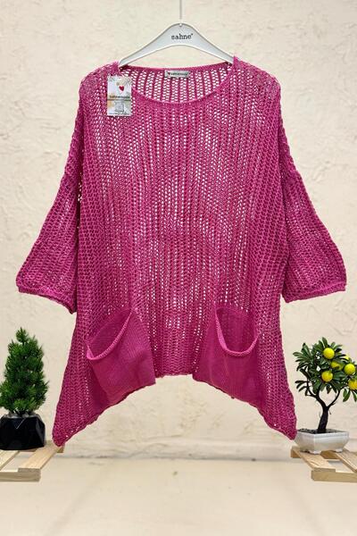 sahnemoda Washable Pocketed Casual Mesh Organic Knitwear Blouse