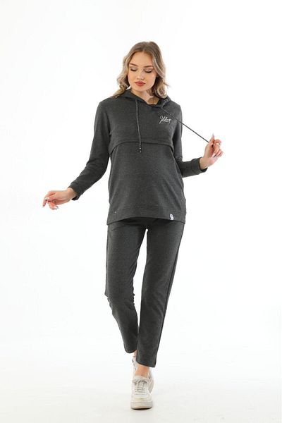 BIG LESSON Flexible and Adjustable Abdominal Banded Maternity Tracksuit Set - Breastfeeding Detailed
