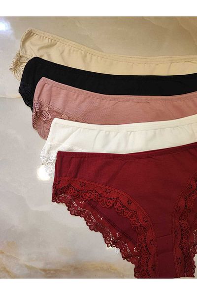AVESŞENER Chiloți slip cu talie joasă din dantelă Chiloți bikini de bază 5 pachete ecomonici