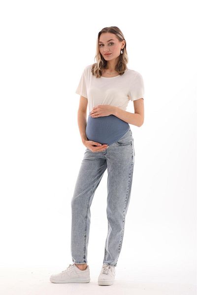 BIG LESSON Blugi de maternitate Mom Fit - elastici și cu talie reglabilă