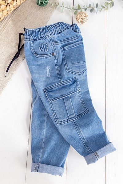 Babymod Băieți - Blugi din denim cu buzunar cargo și talie elastică