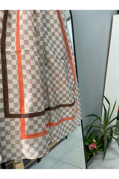AMİNENESİL Aminenesil Cardion Checkerboard Pattern Βαμβακερό μεταξωτό μπεζ βιζόν σάλι
