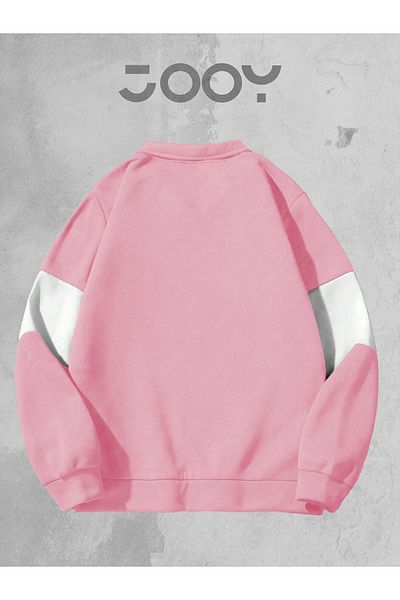 Jooy Company Unisex Ροζ Λευκό Φούτερ με μισό φερμουάρ 3 νημάτων
