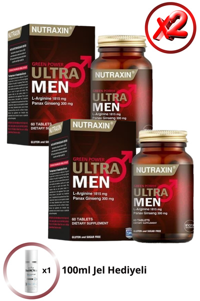 Nutraxin 2 ADET Ultra men ( L-Arginine - Panax Ginseng ) 60 Tablet + 1 Adet Jel Hediyeli
