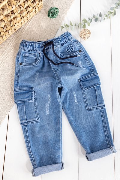 Babymod Băieți - Blugi din denim cu buzunar cargo și talie elastică