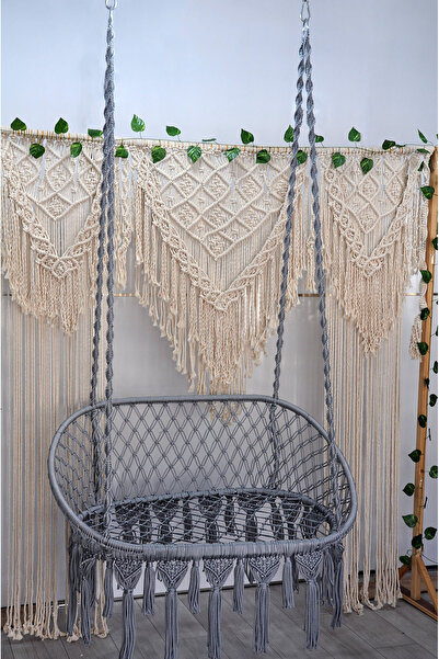 ALTINOLUK HAMAK Makrome Salıncak Bahçe Balkon Salıncağı ( GRİ) MİNDERSİZ Mind...