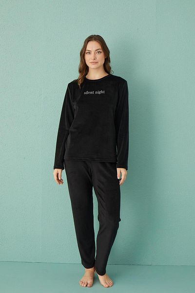 gd goldoremi 13166-17 Women's Slient Night Velvet Long Sleeve Pajamas Set