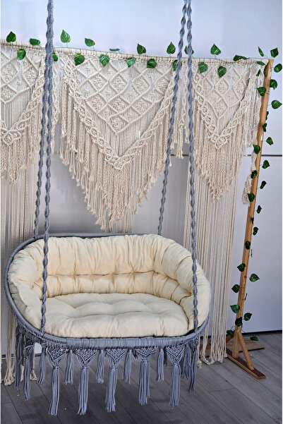 ALTINOLUK HAMAK Makrome Salıncak Bahçe Balkon Salıncağı ( GRİ) AÇIK KREM Mind...