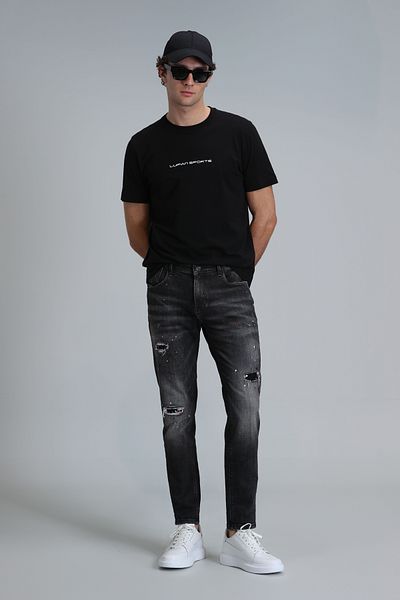 Lufian Ανδρικό μαύρο Slim Fit Lotus Smart Jean παντελόνι