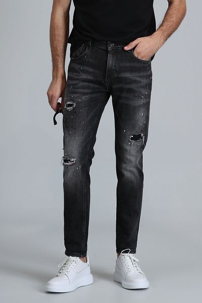 Lufian Ανδρικό μαύρο Slim Fit Lotus Smart Jean παντελόνι