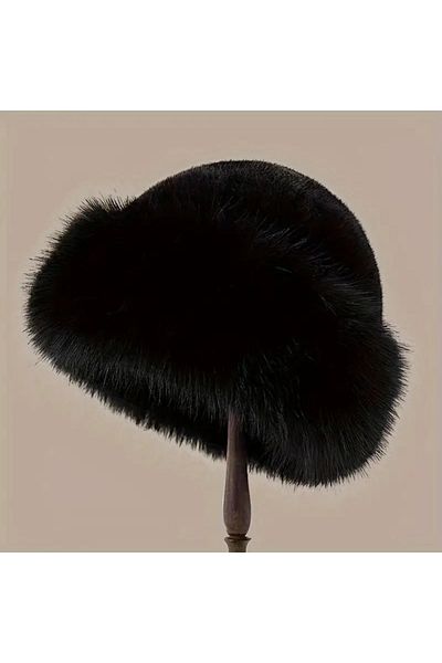 FELLMENS Black Faux Fur Plush Heart Women's Hat