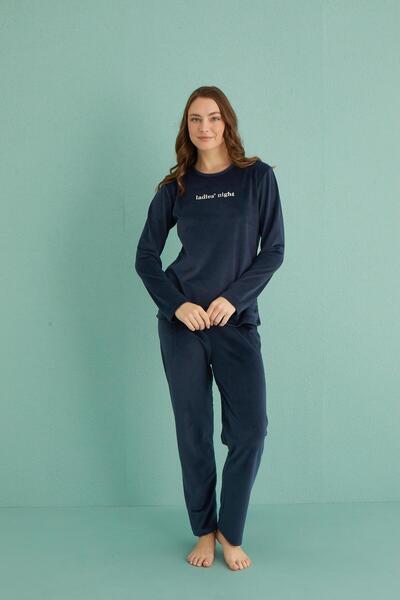 gd goldoremi 13166-11 Kadın Ladies Night Kadife Uzun Kol Pijama Takım
