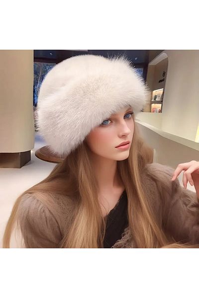 FELLMENS Ecru Faux Fur Plush Heart Women's Hat