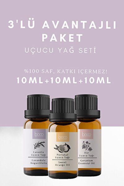 Boco Nature 3'lü Avantajlı Set Itır Lavanta Ve Portakal Saf Uçucu Yağı 30 ml Buhurdanlık Masaj Spa Cilt