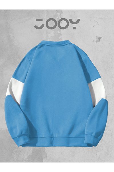 Jooy Company Hanorac unisex, albastru, alb, dintr-o bucată, cu jumătate de fermoar, cu 3 fire