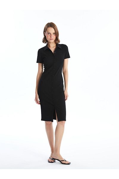 LC Waikiki Γυναικείο Bodycon Φόρεμα - Πόλο γιακά, Μασίφ, Κοντό μανίκι