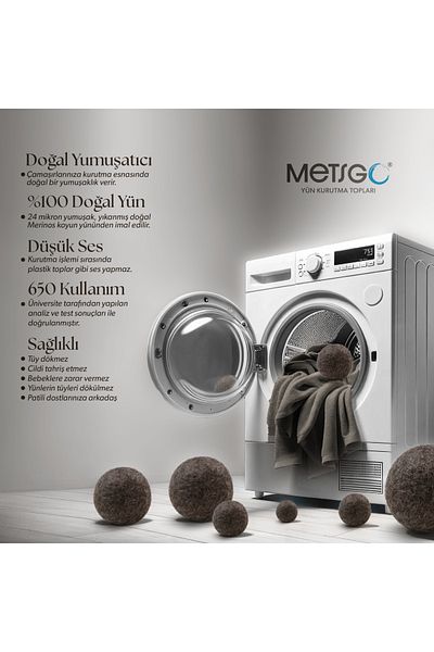 METSGO DRYER BALLS Pure and Natural Domestic Production Dark Color Wool Drying Balls 3 Pieces
