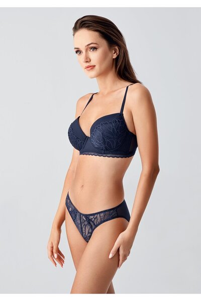 C&City Navy Blue Non-Supported Bra and Panty Set - C14165