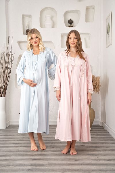 CT MODA Set de cămașă de noapte pentru femei, albastru, din lycra, cu design special, din bumbac, pentru maternitate