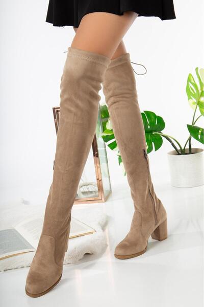 UYEGE حذاء نسائي من سلسلة Vexion بكعب مطاطي فوق الركبة