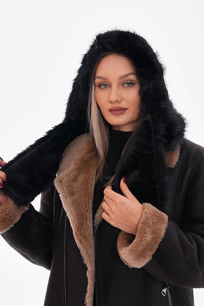 Axesoire 14689 Faux Plush Fur Neck Tie Scarf Black Hat Beret