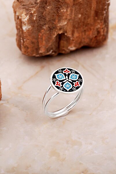 Sümer Telkari Anadolu Motifli Mineli Elişi Gümüş Yüzük 5888