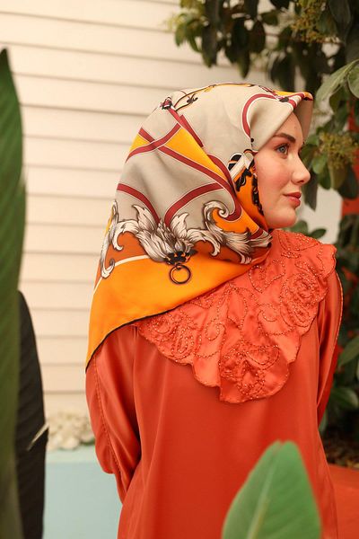 Silk Home Tivil Silk Scarf 11436-17 Orange Mixed Pattern
